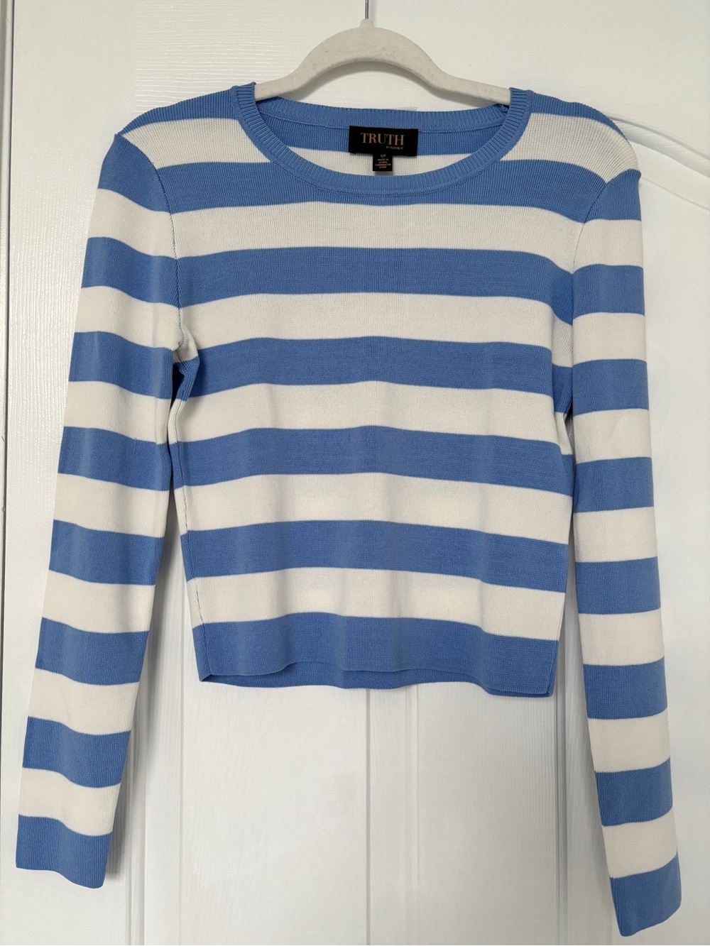 TRUTH Blue and White Striped Long Sleeve Knit Top